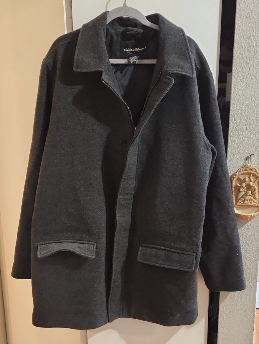 Eddie Bauer Wool-Blend Coat in Charcoal  Black Sz Tall L